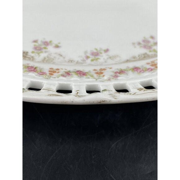 MONTMERY ST CLOUD SERVING PLATTER TRAY DISH RETICULATED FLORAL GOLD GREEN ANTIQ - Picture 12 of 12